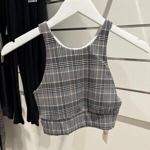 Cream Yoga Sophia High Neck Bra Plaid